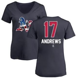 Women's Oakland Athletics Mike Andrews Navy Name and Number Banner Wave V-Neck T-Shirt